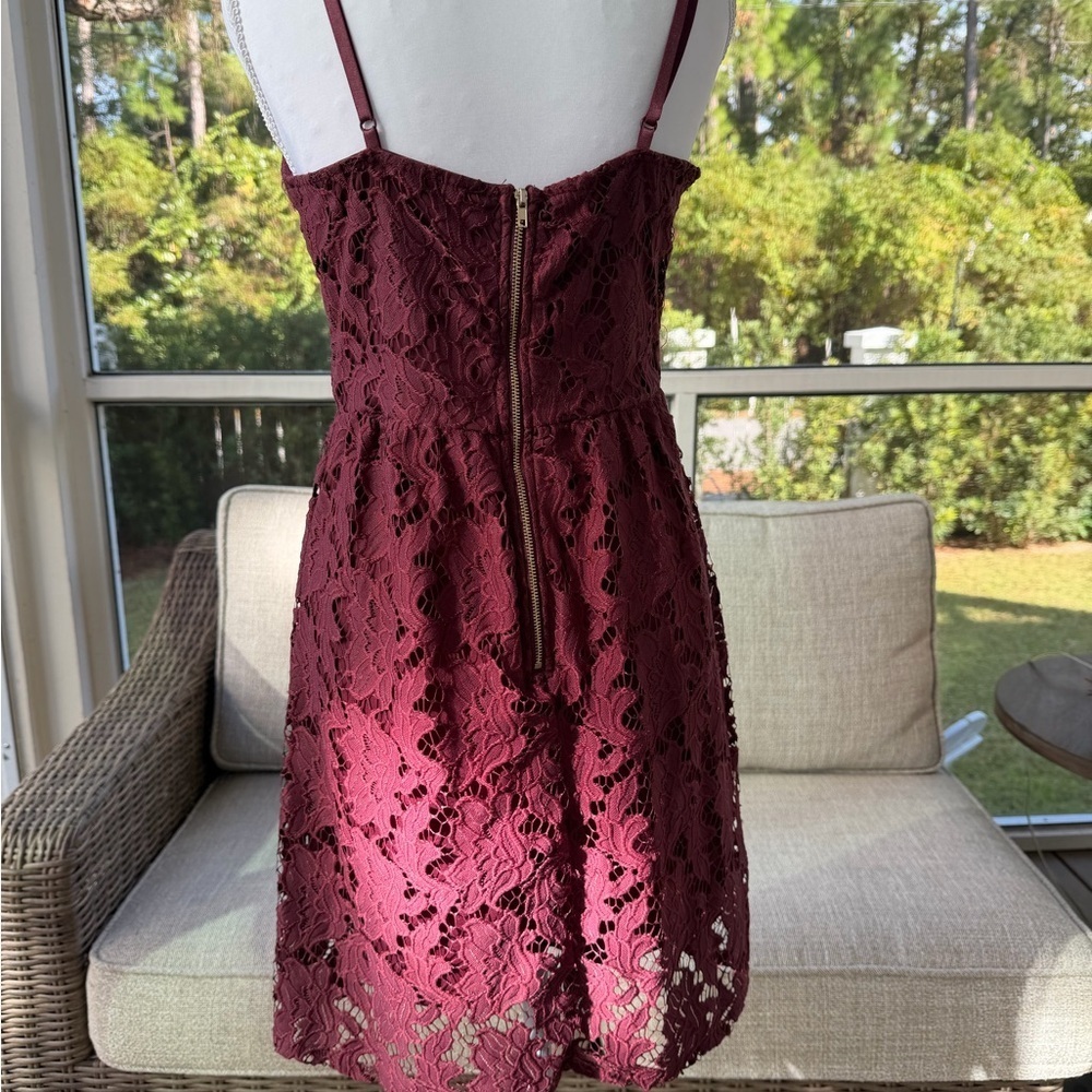 Charlotte Russe Burgundy Lace Mini Dress- Size M - Picture 6 of 7